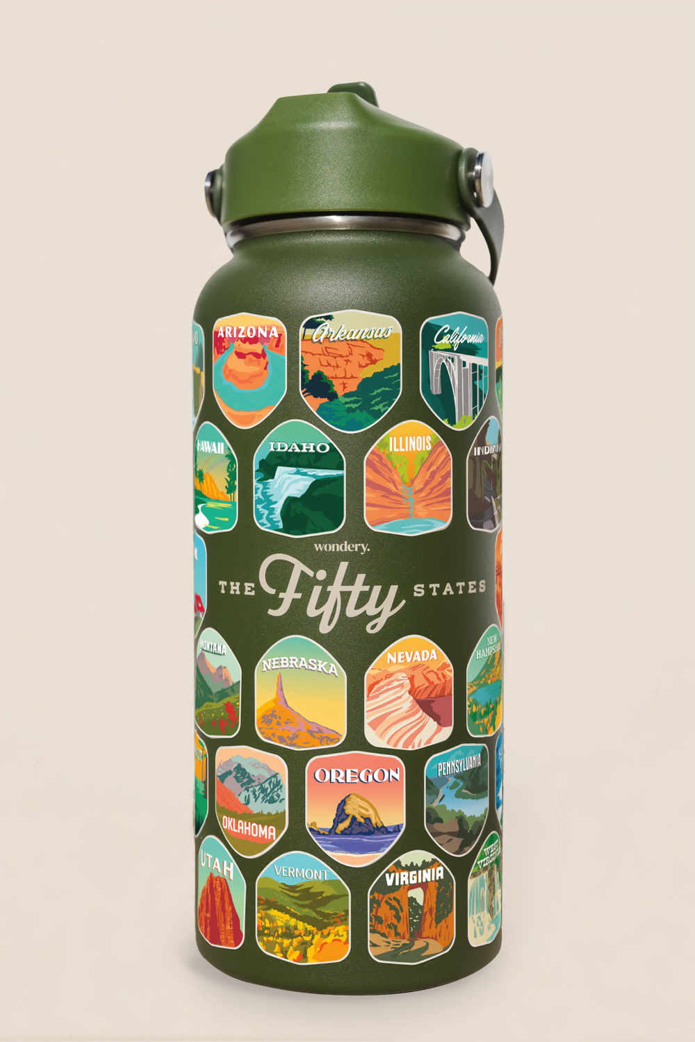 Fifty States Bucket List Water Bottle | Forest