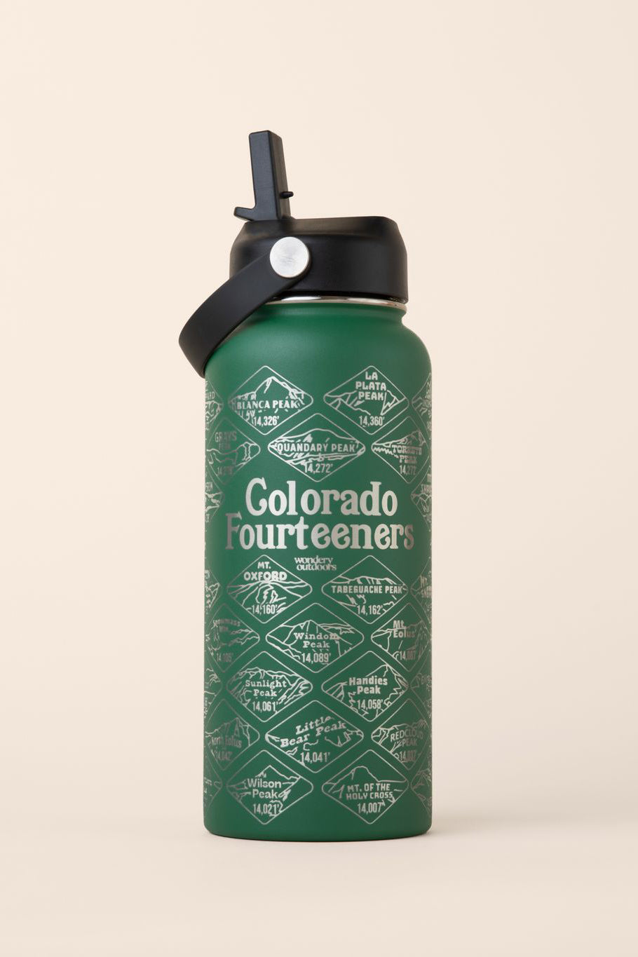 green Colorado engraved travel bottle with strap
