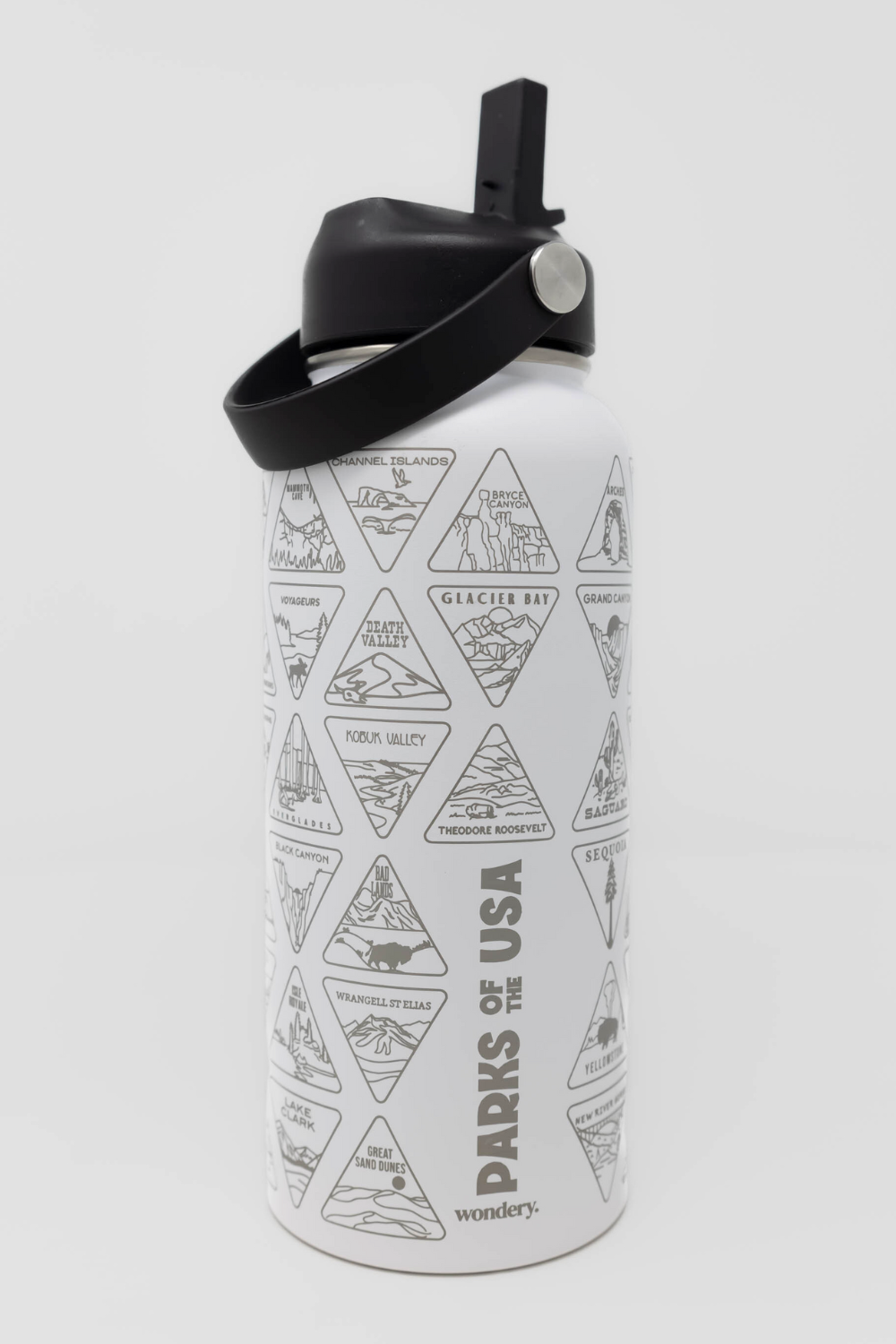 white travel camping hiking water bottle with carrying strap #color_white