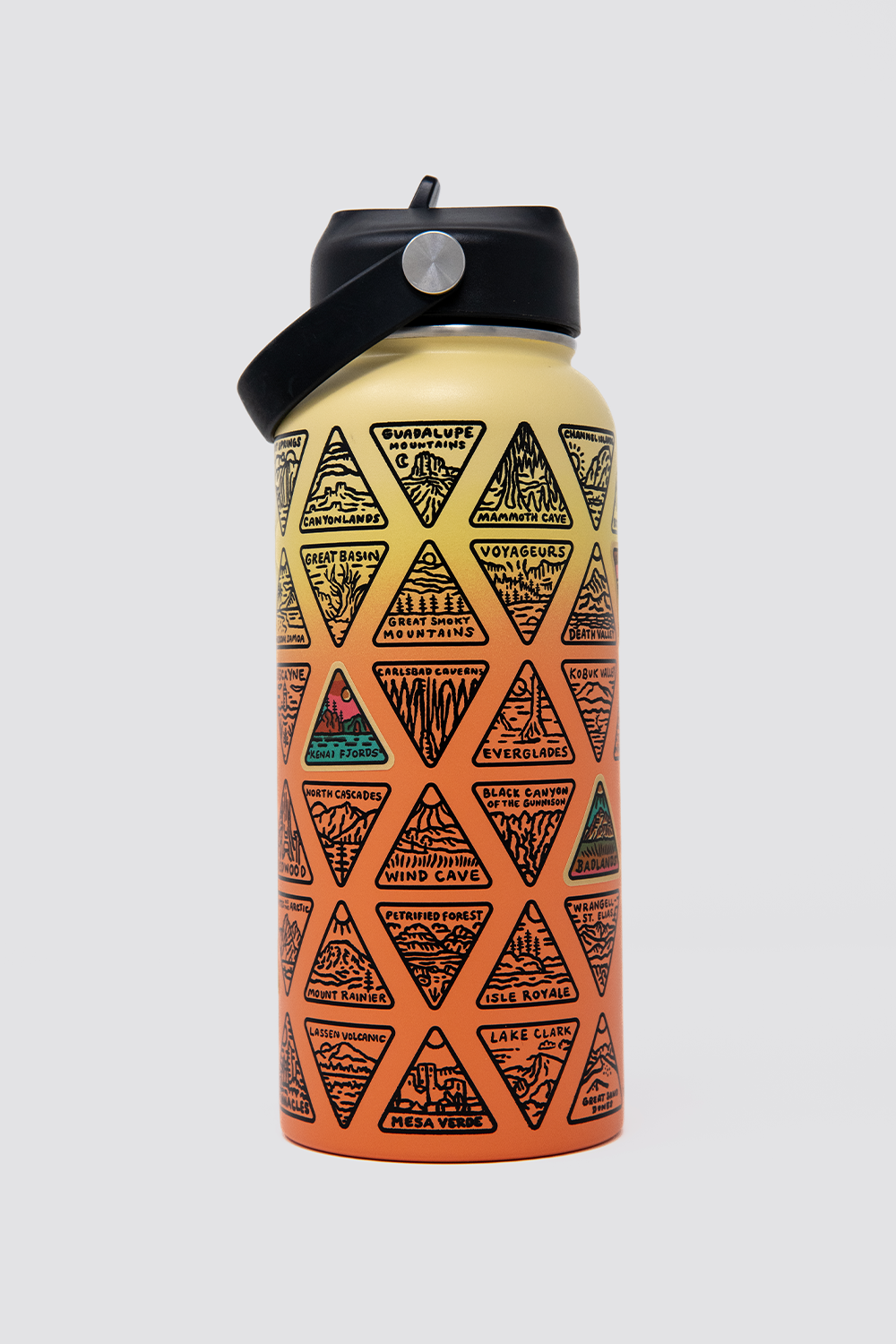 yellow orange travel camping hiking water bottle with carrying strap #color_sunrise | limited edition