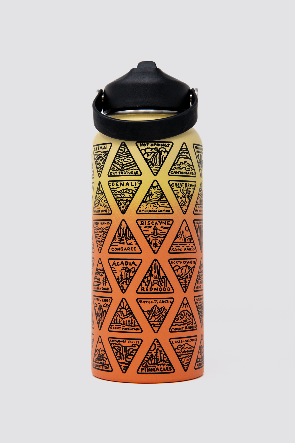 yellow orange travel camping hiking water bottle with carrying strap #color_sunrise | limited edition