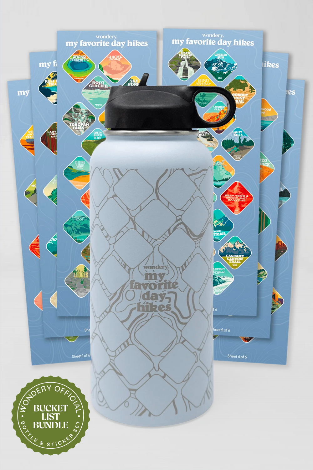 Wondery Fifty States Bucket List Water Bottle