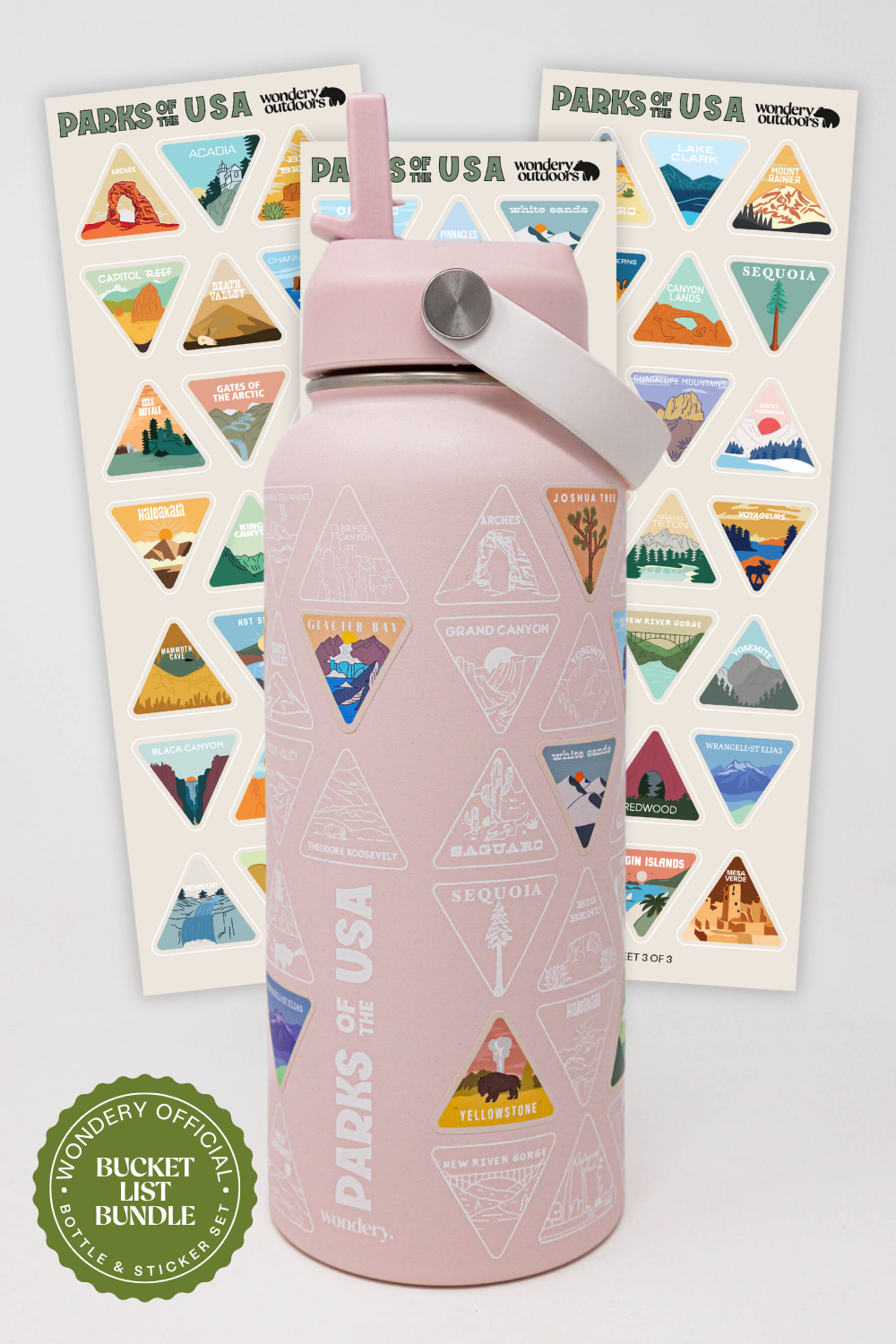#color_dusty pink _pink travel camping hiking water bottle with carrying strap