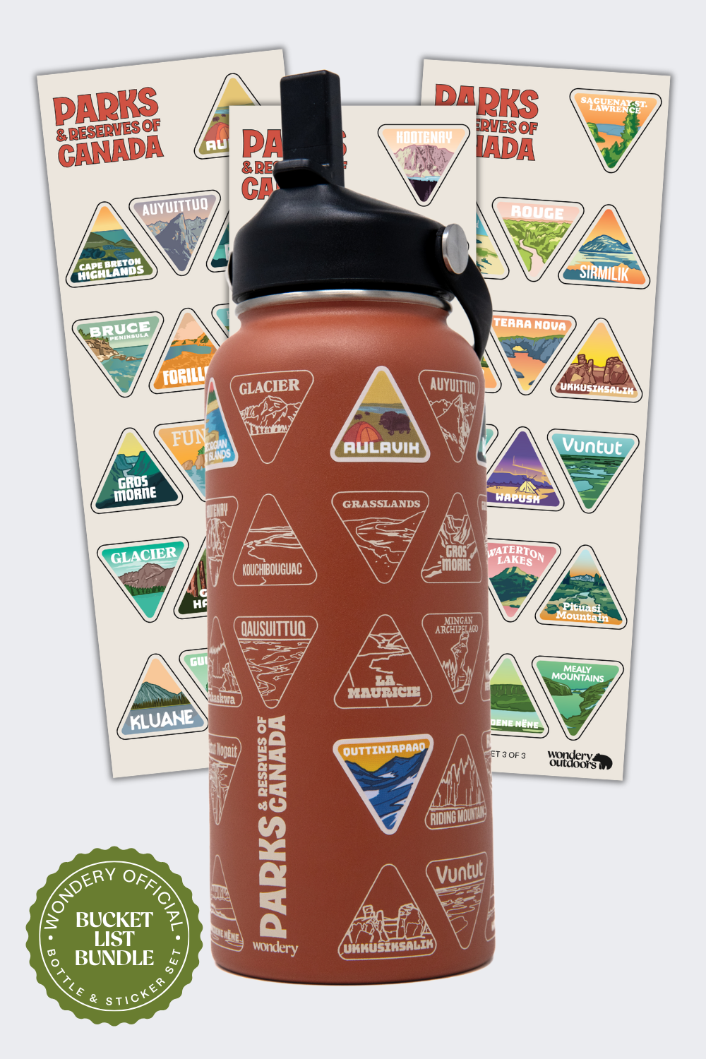 Parks and Reserves of Canada Bucket List Water Bottle (Oops)