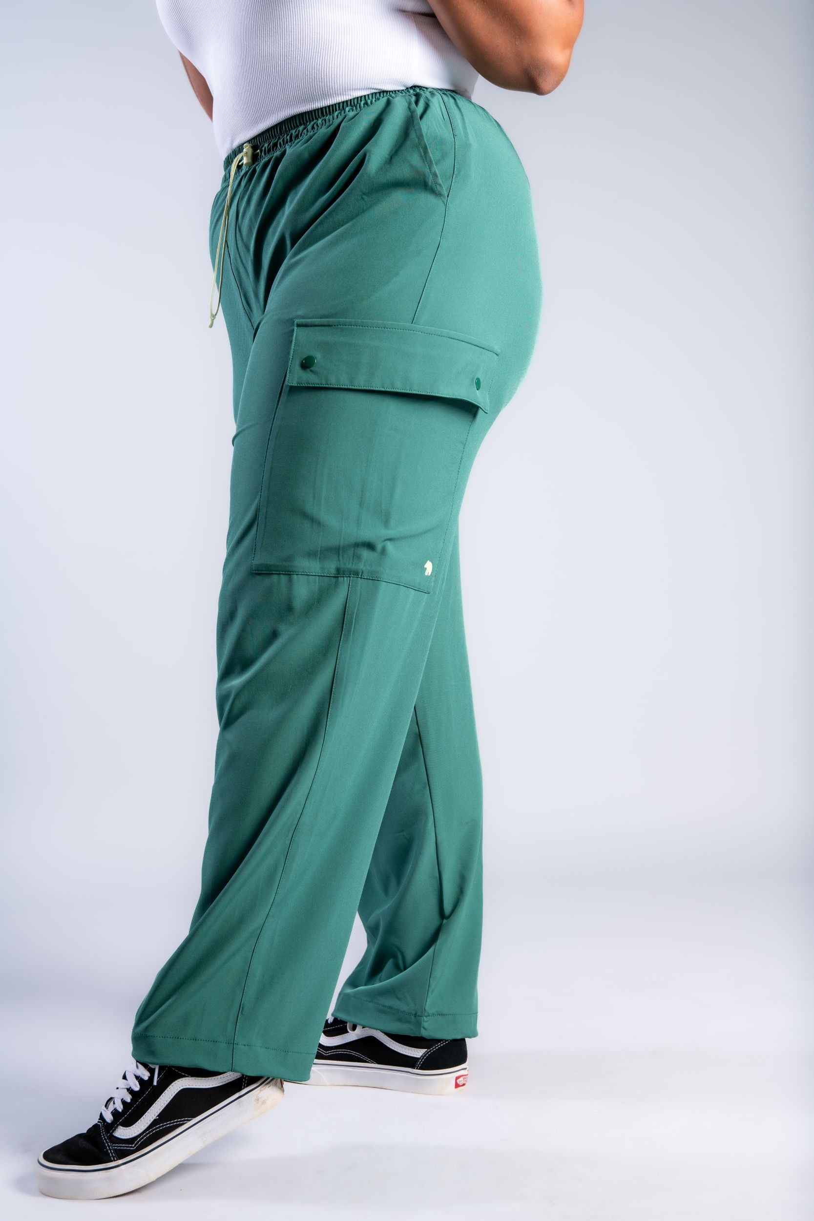 women's green loose cargo lounge pants #color_sagebrush