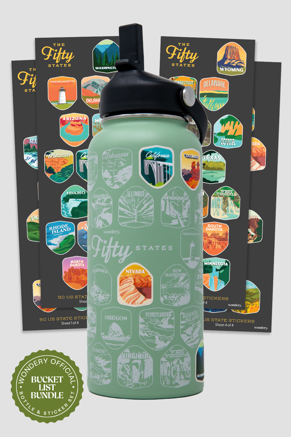Bottle + Sticker Pack / Sage Green | Wondery