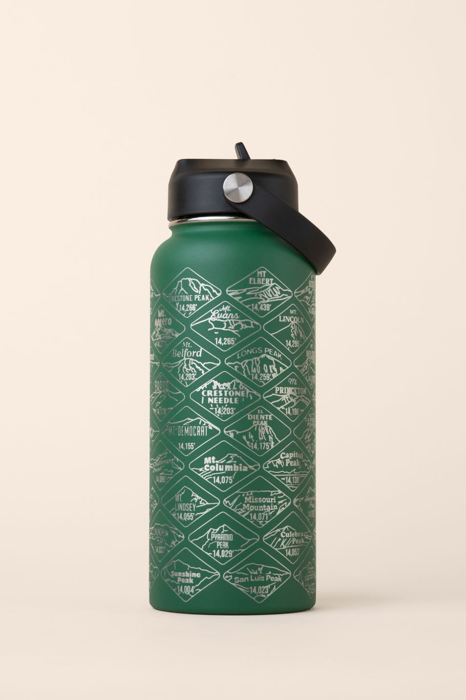 green Colorado engraved travel bottle with strap