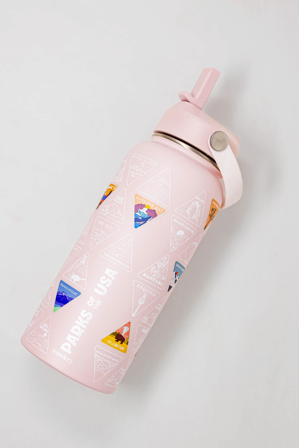 pink travel camping hiking water bottle with carrying strap #color_dusty pink