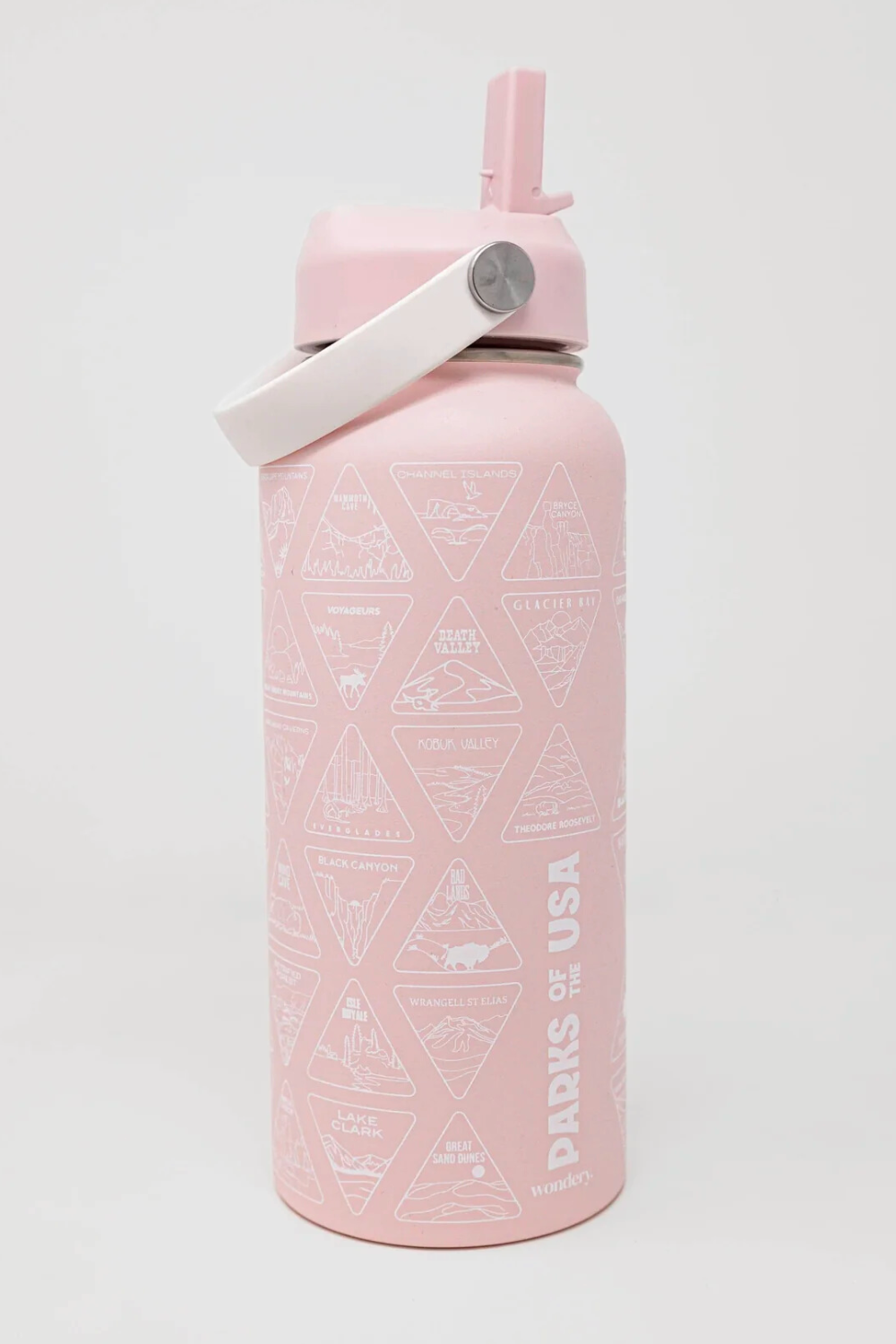 pink travel camping hiking water bottle with carrying strap #color_dusty pink