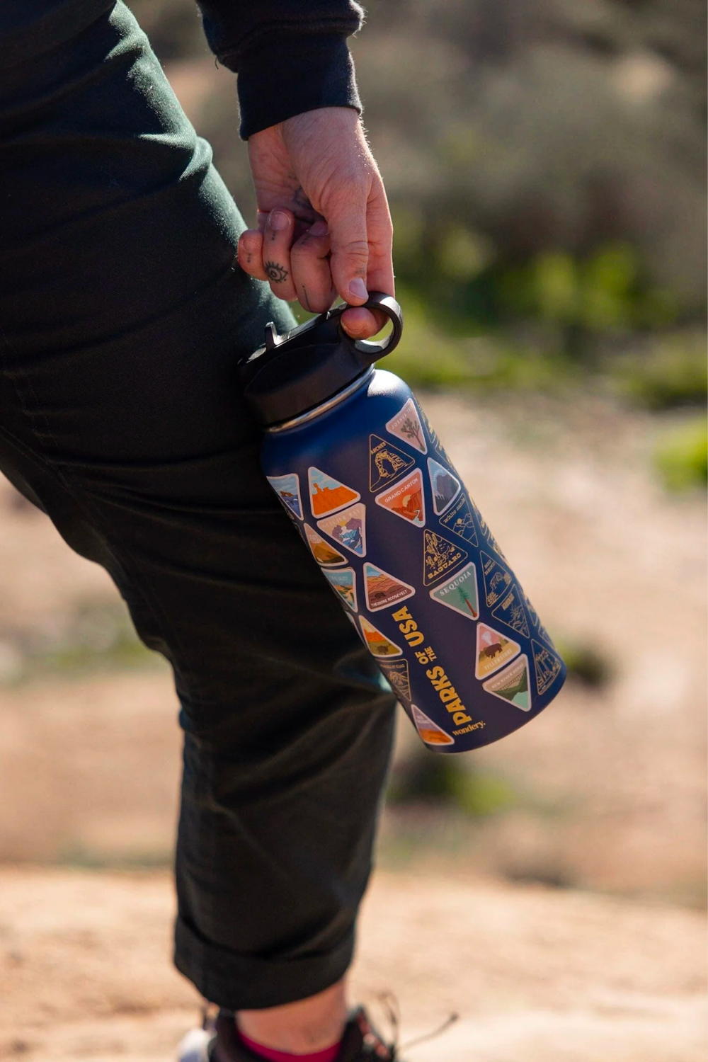 blue travel camping hiking water bottle with carrying strap #color_ocean