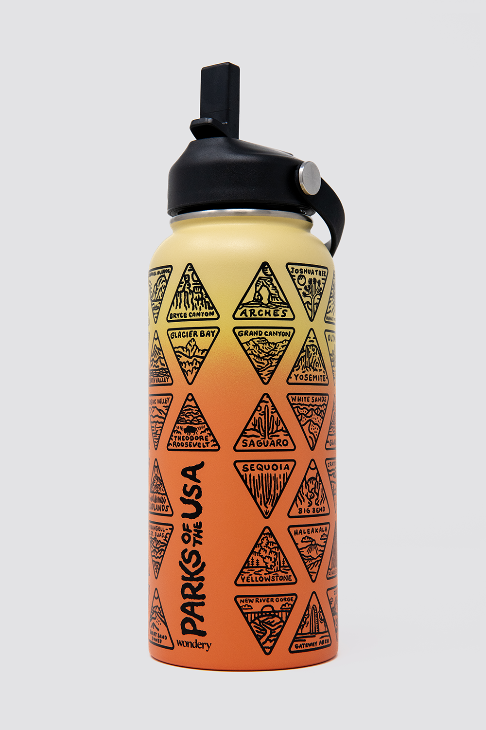 Wondery Parks Of The USA Wide Mouth Water Bottle - 63 National Park Sticker Bucket List, 32oz, BPA-Free