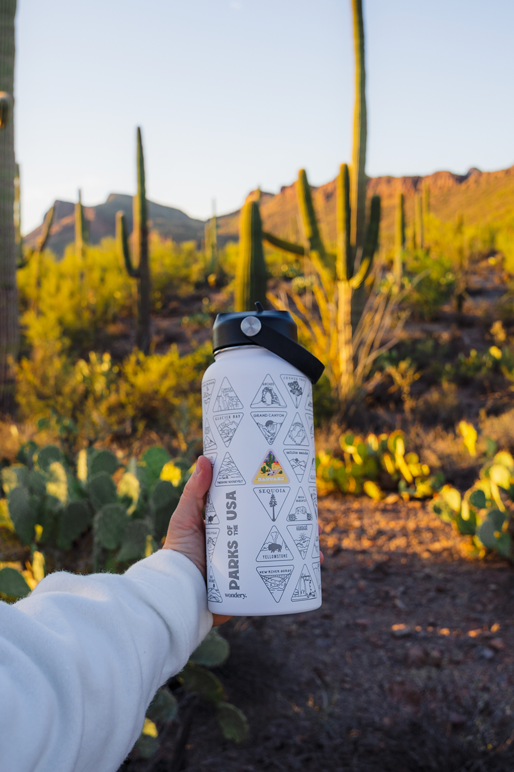 white travel camping hiking water bottle in Joshua Tree #color_white 