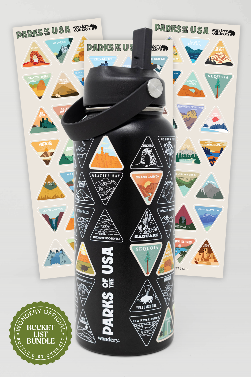 black travel camping hiking water bottle with carrying strap #color_black