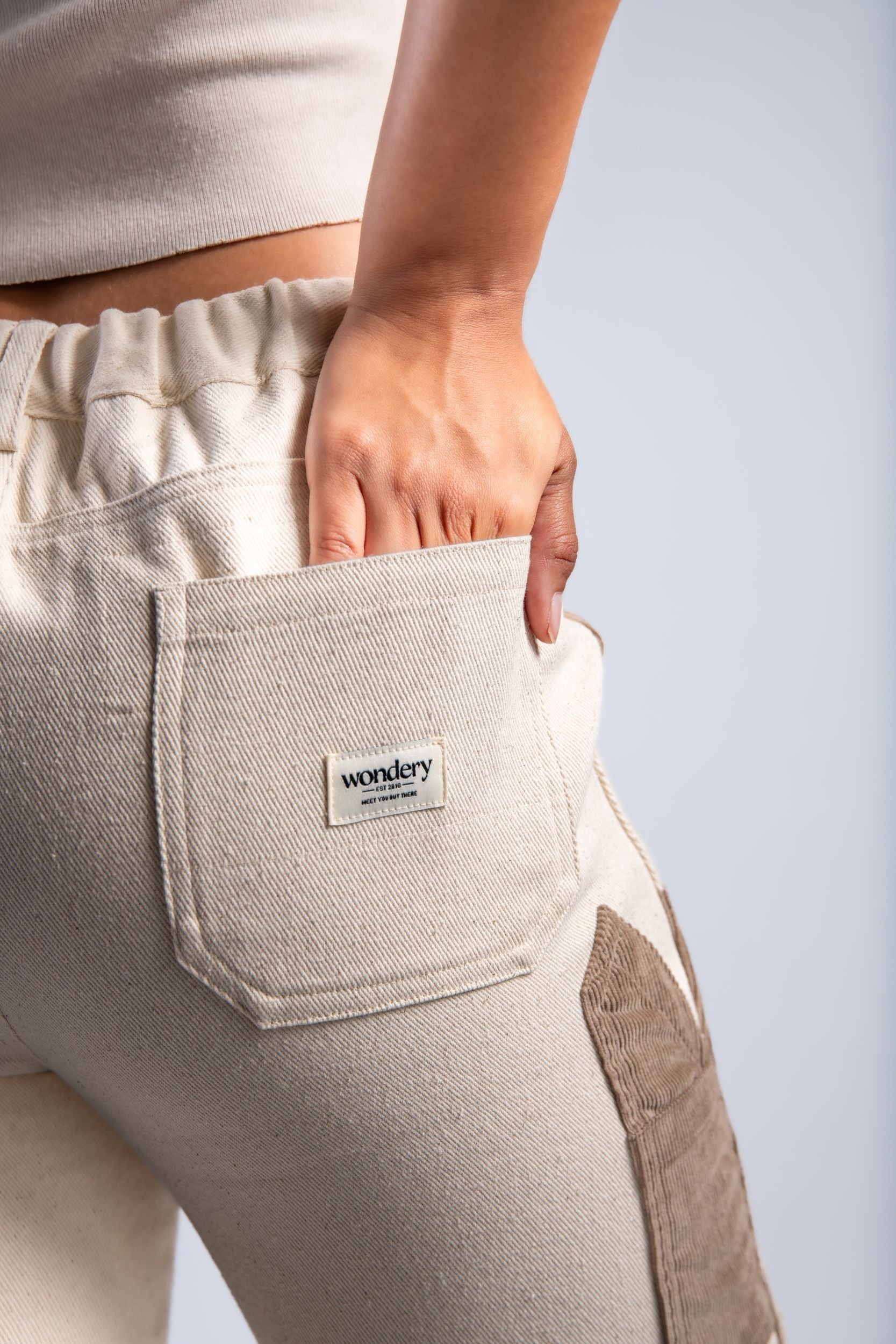 women's straight leg patchwork denim pants pockets #color_cream