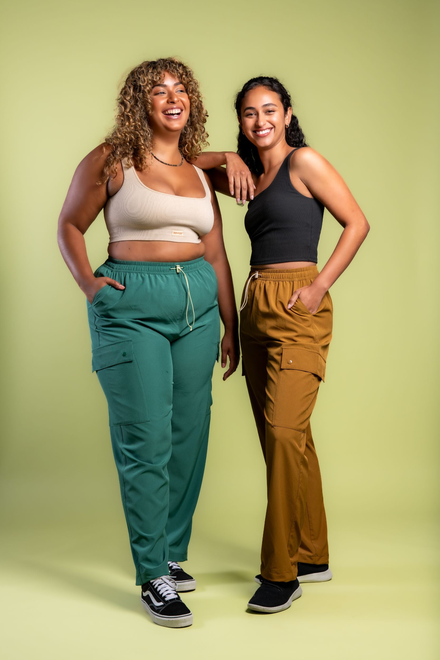 brown women in tank tops and loose cargo pocket lounge pants #color_sagebrush